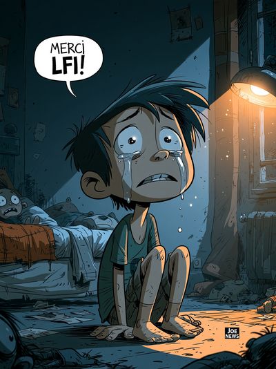 Crying Boy in Dark Room Illustration Poster.