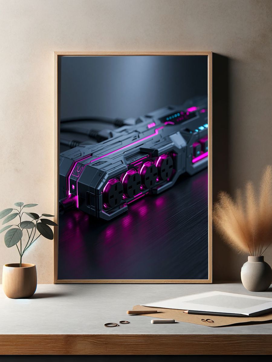 Neon Cyberpunk Power Strip Poster. — room view 2