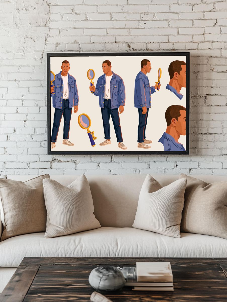 Man with Magnifying Glass Illustration Poster. room preview