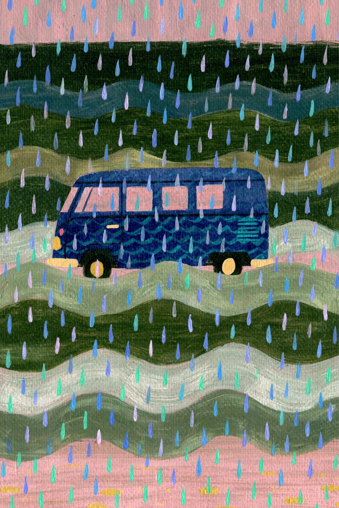Rainy Van Landscape Illustration Poster. poster — illustration art