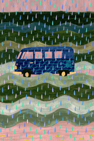 Rainy Van Landscape Illustration Poster.