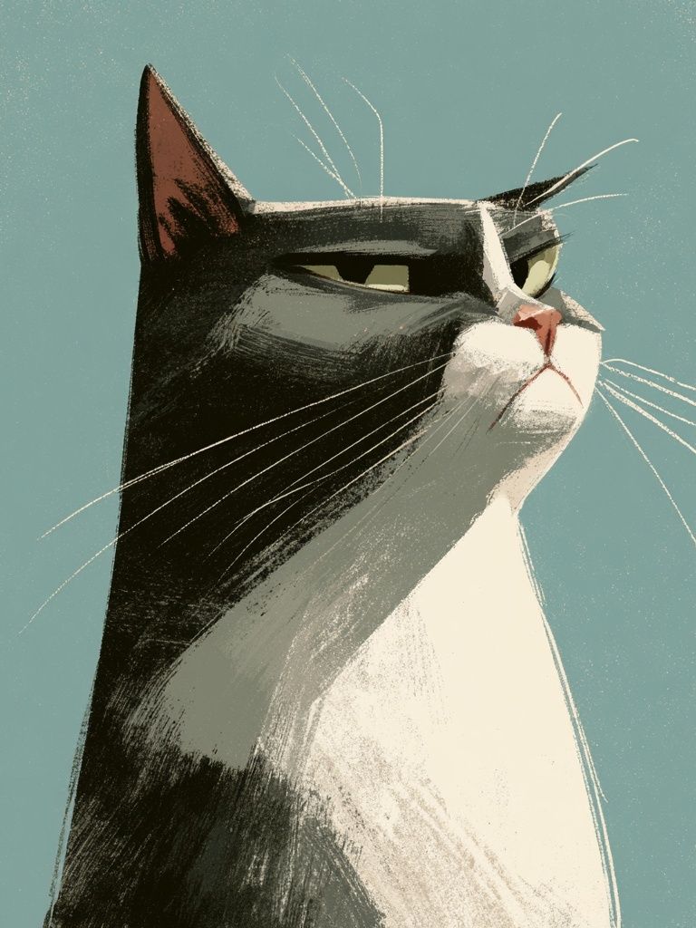 Tuxedo Cat Portrait Illustration Poster. poster detail