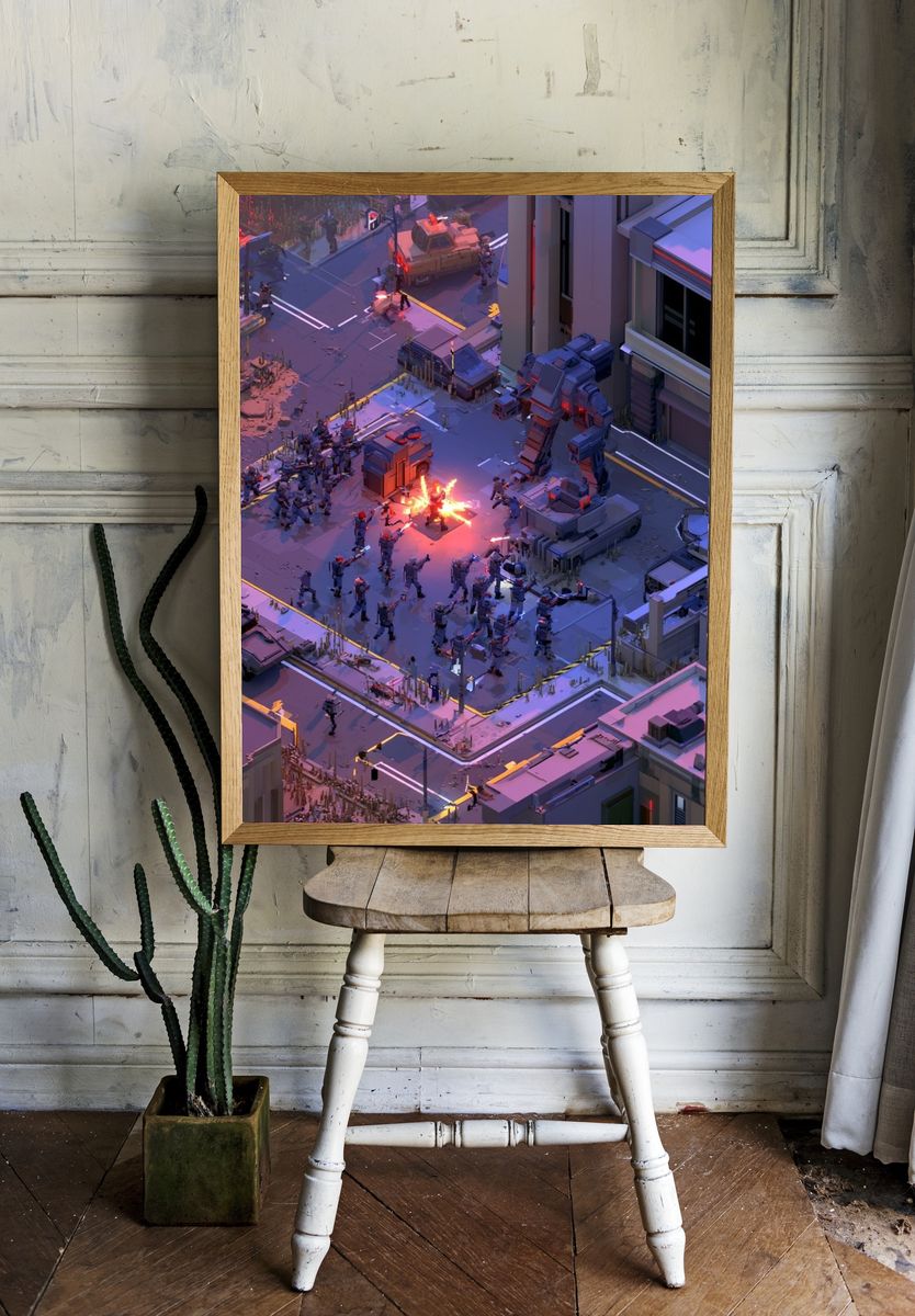 Cyberpunk Battle Cityscape Poster. room preview