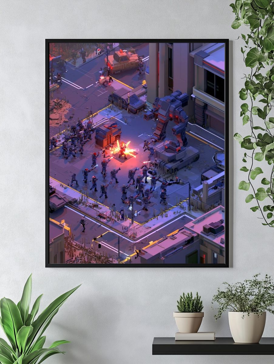 Cyberpunk Battle Cityscape Poster. — room view 4