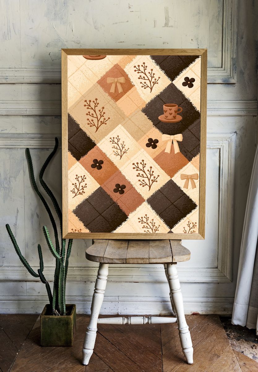 Cozy Boho Patchwork Poster. — room view 1