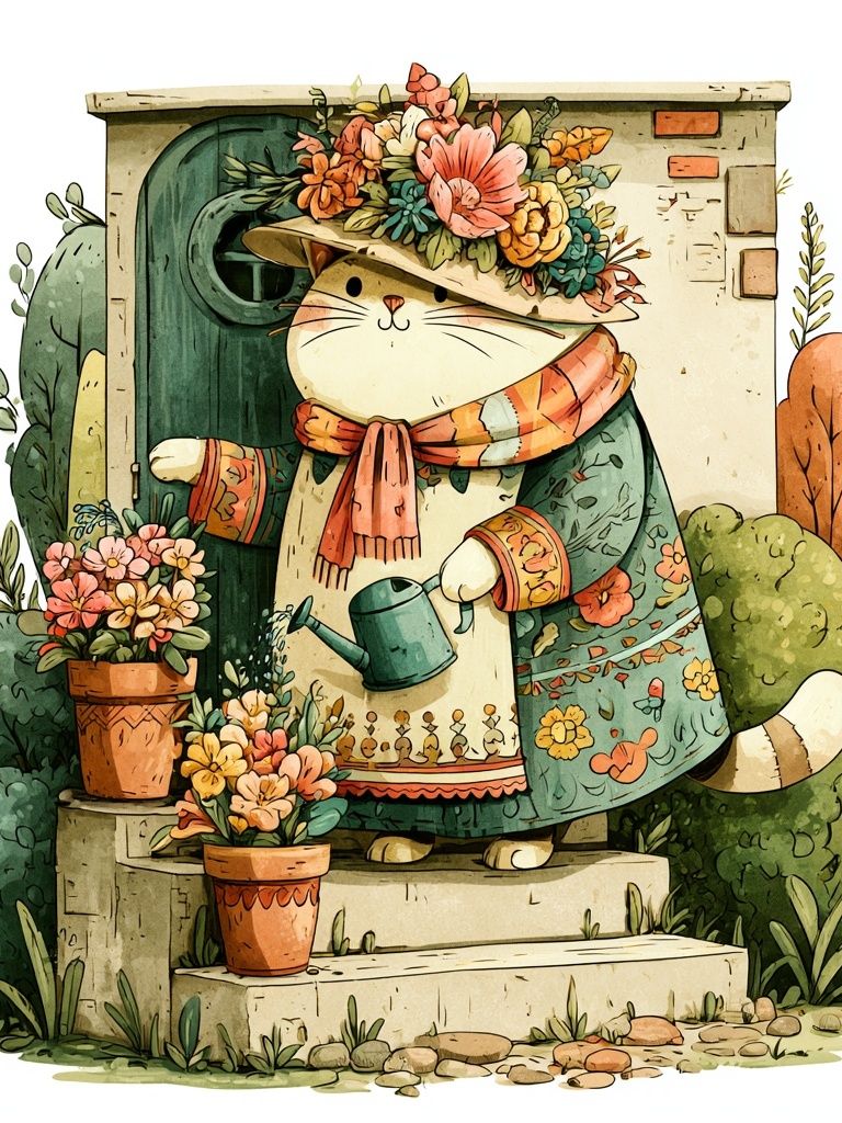 Garden Cat Illustration Poster. poster — illustration art