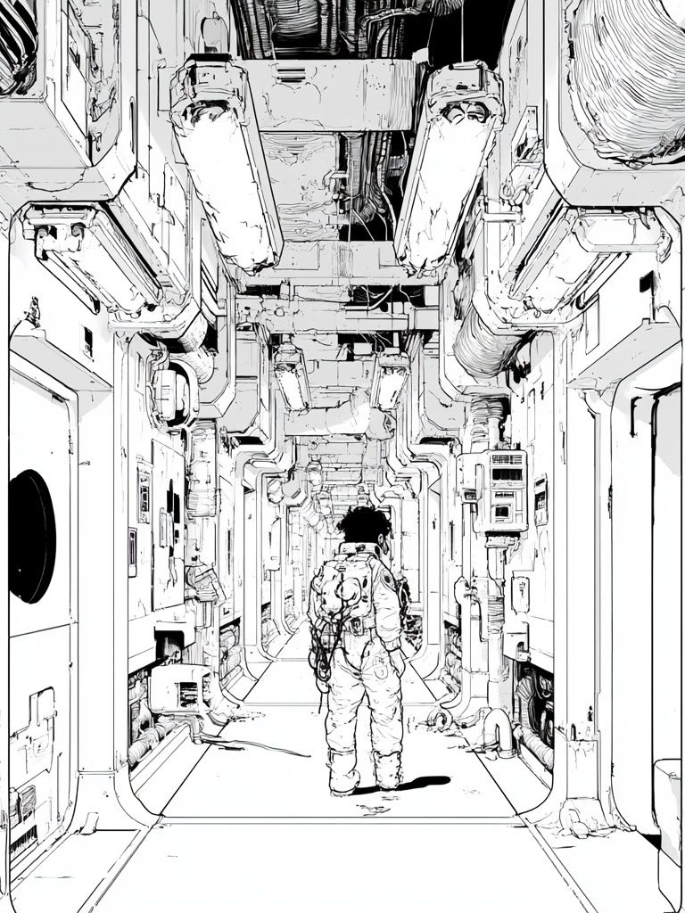 Astronaut Corridor Illustration Print. poster detail