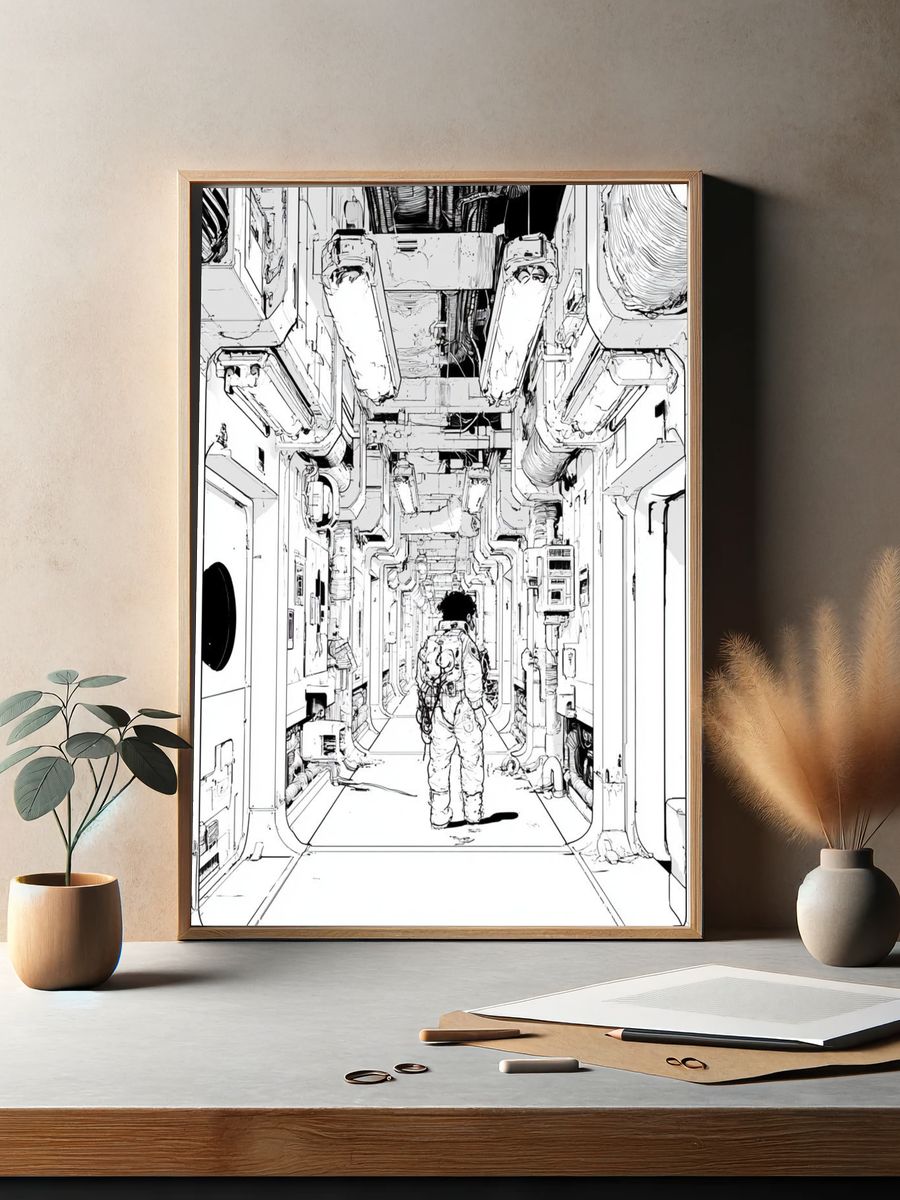 Astronaut Corridor Illustration Print. — room view 2
