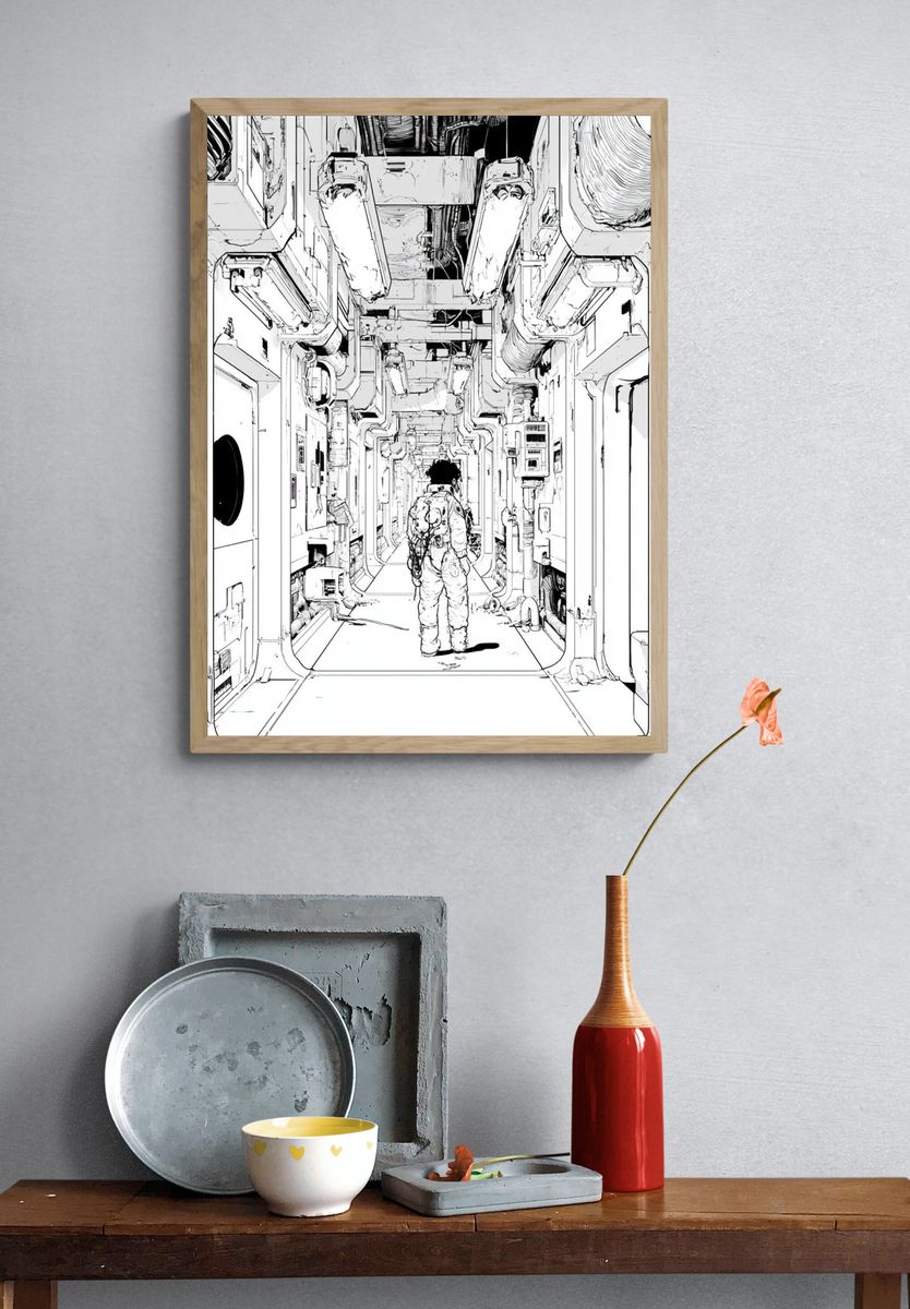 Astronaut Corridor Illustration Print. — room view 3