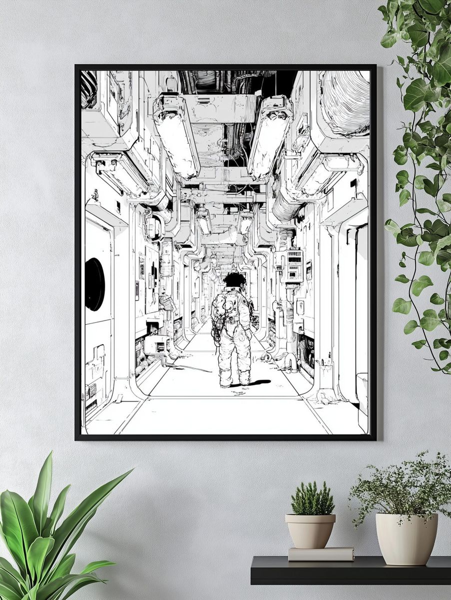 Astronaut Corridor Illustration Print. — room view 4