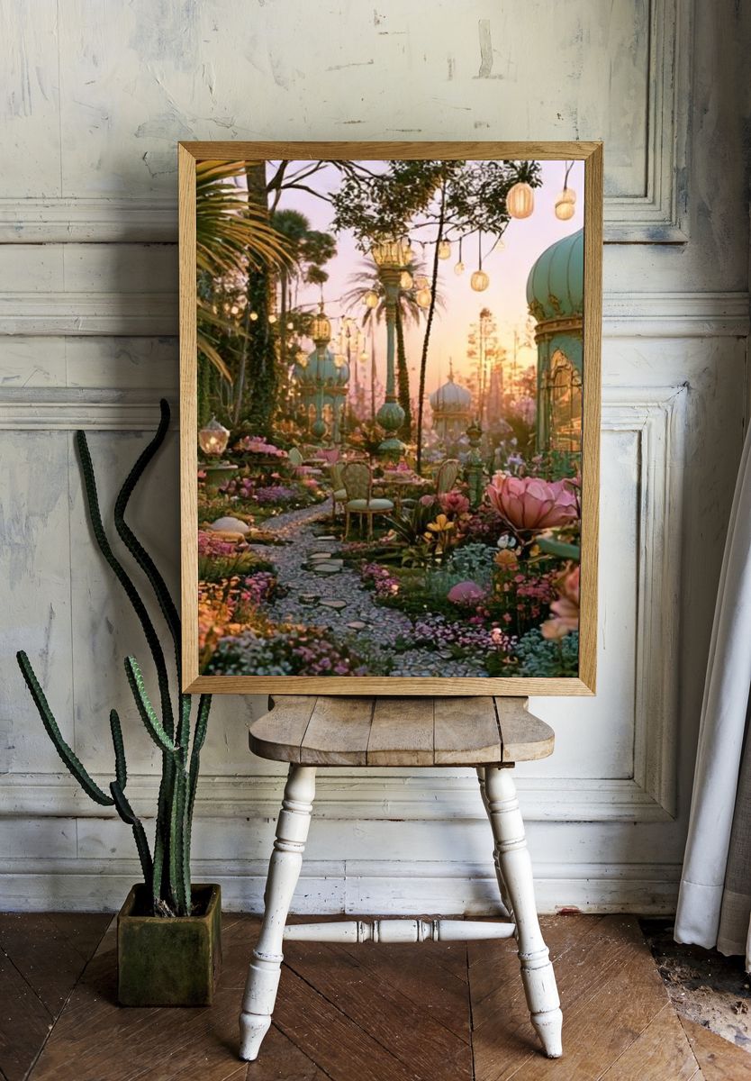 Enchanted Garden Sunset Illustration Poster. — room view 1