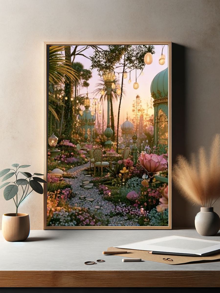 Enchanted Garden Sunset Illustration Poster. — room view 2