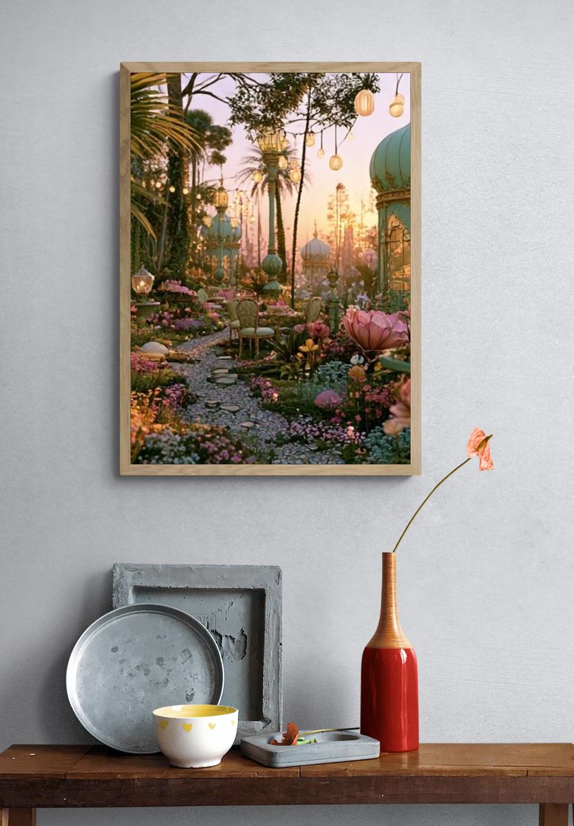 Enchanted Garden Sunset Illustration Poster. — room view 3