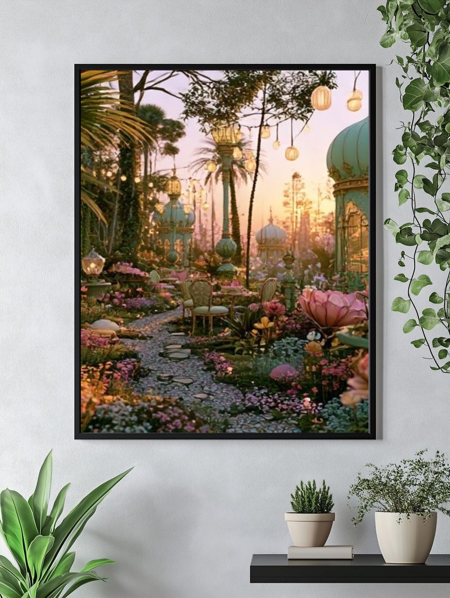 Enchanted Garden Sunset Illustration Poster. — room view 4