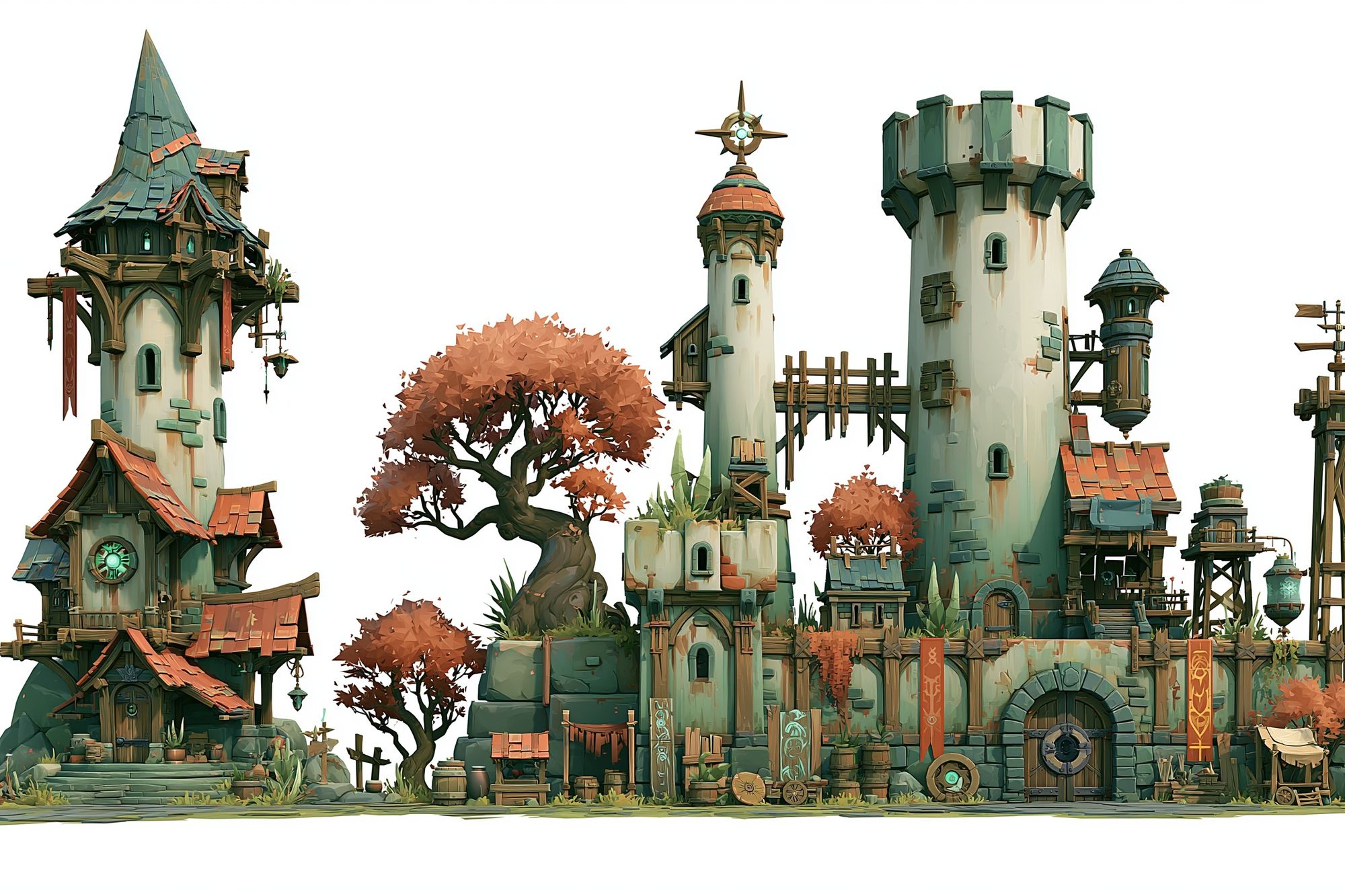 Fantasy Tower Village Illustration Poster. poster detail