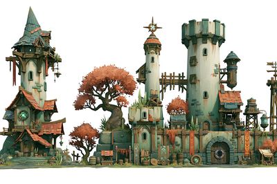 Fantasy Tower Village Illustration Poster.