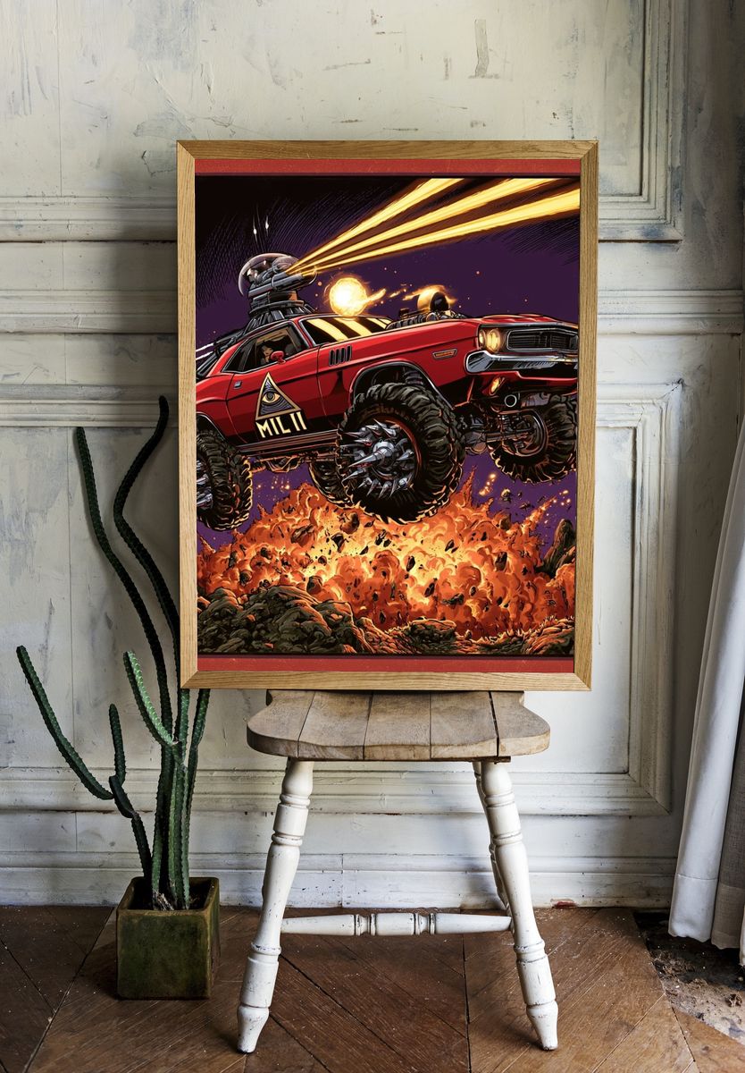 Dystopian Muscle Car Action Poster. — room view 1