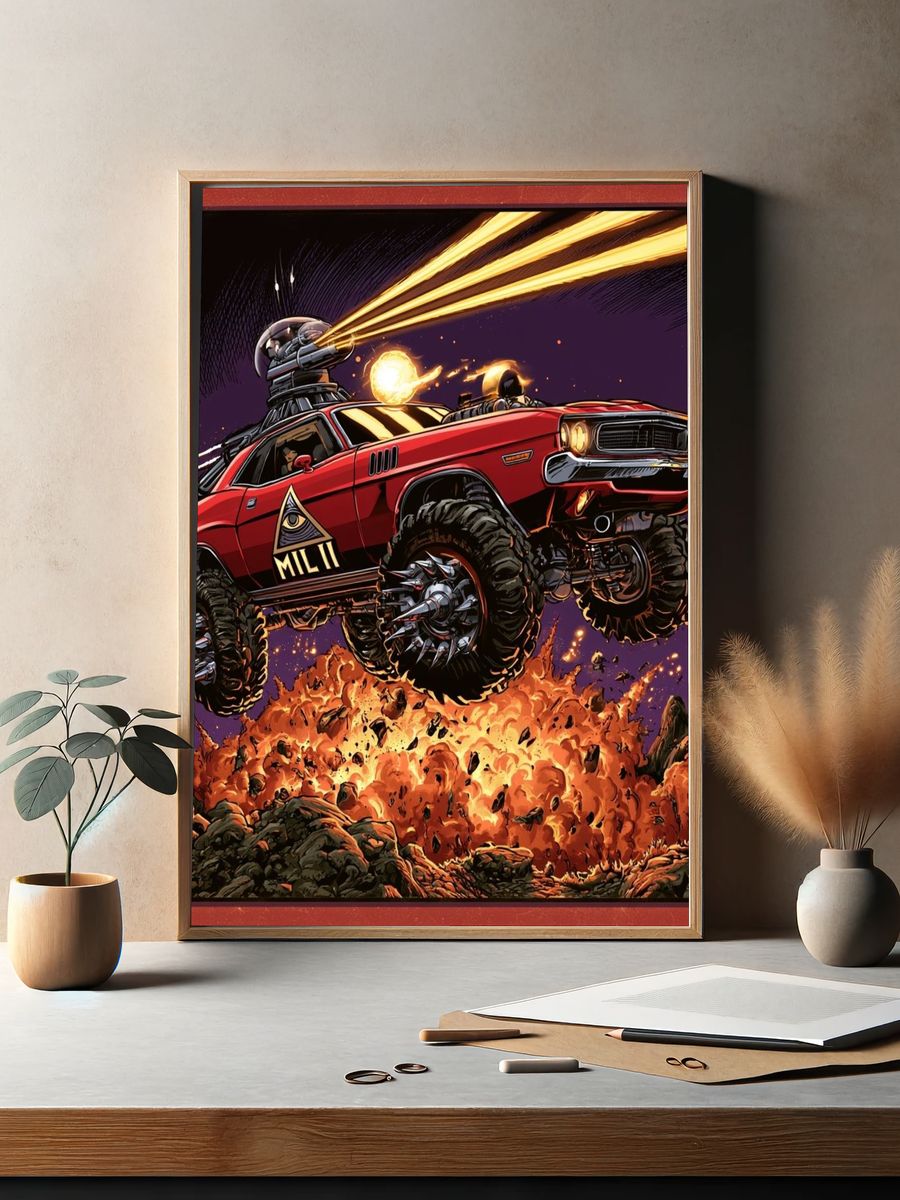 Dystopian Muscle Car Action Poster. — room view 2