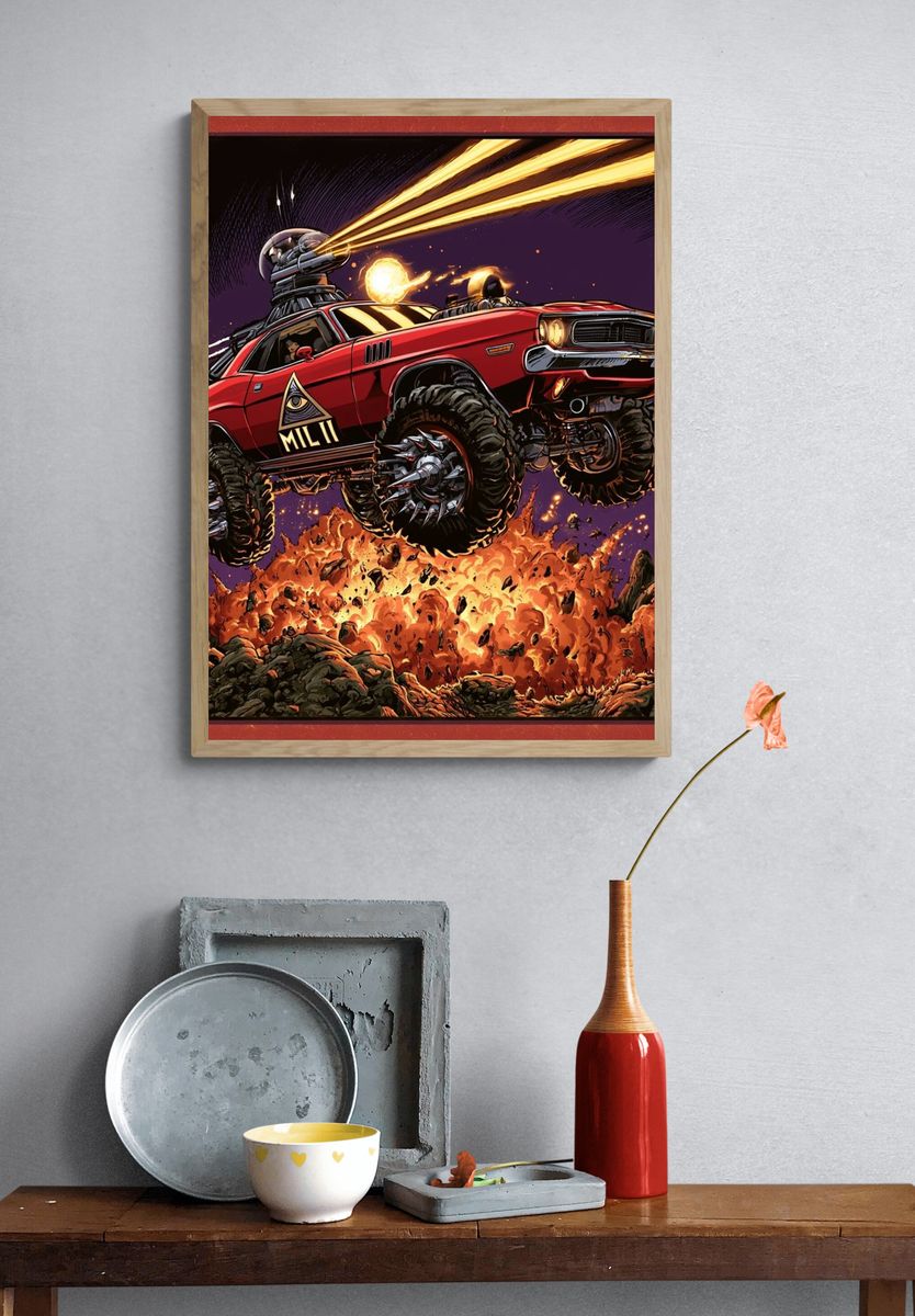 Dystopian Muscle Car Action Poster. — room view 3