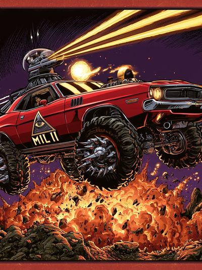 Dystopian Muscle Car Action Poster. poster