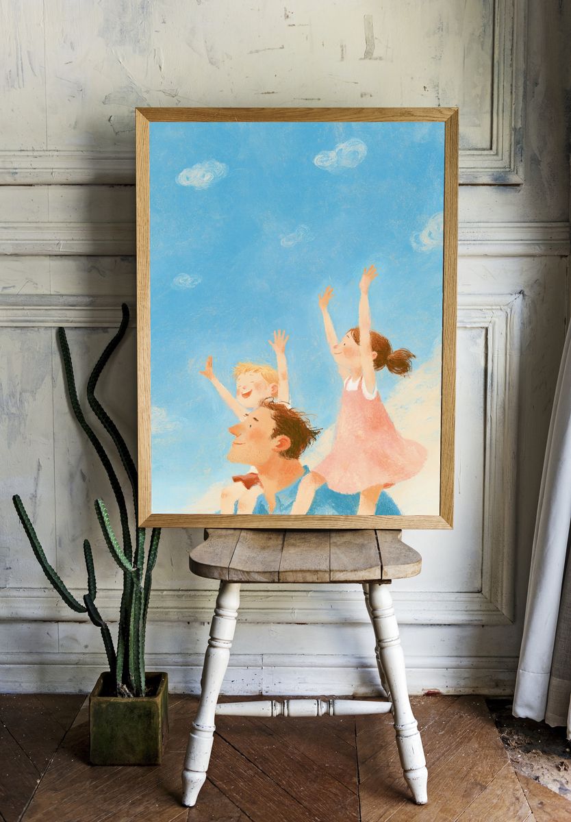 Children Reaching Sky Illustration Poster. — room view 1