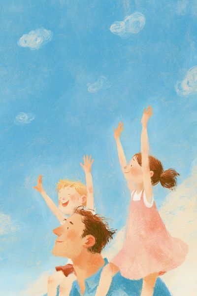 Children Reaching Sky Illustration Poster.