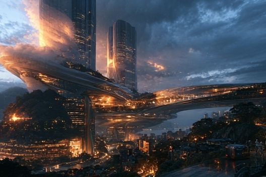 Futuristic Cityscape Digital Art Poster. poster detail