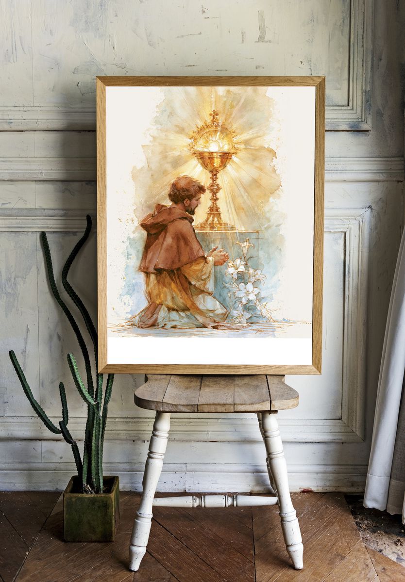 Adoration of the Eucharist Watercolor Poster. — room view 1