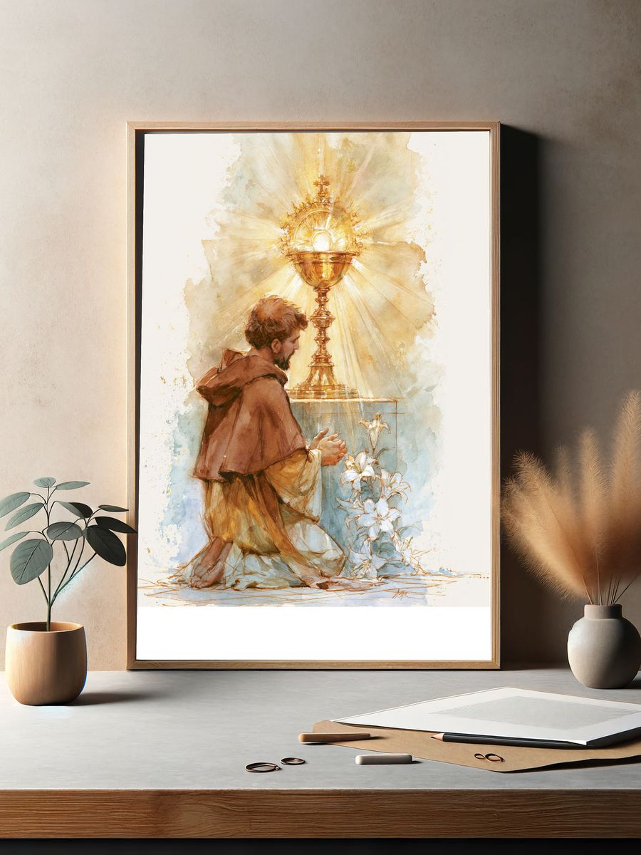 Adoration of the Eucharist Watercolor Poster. — room view 2