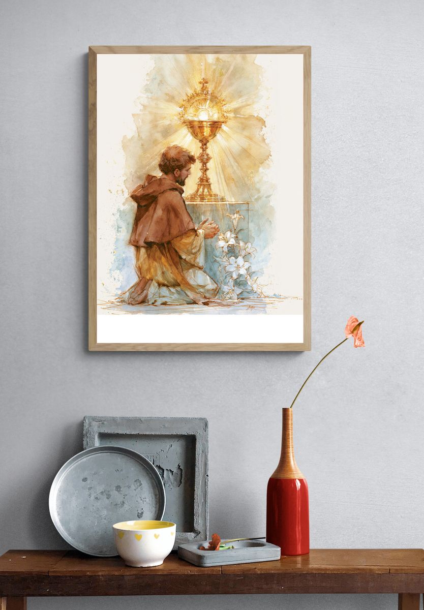 Adoration of the Eucharist Watercolor Poster. — room view 3