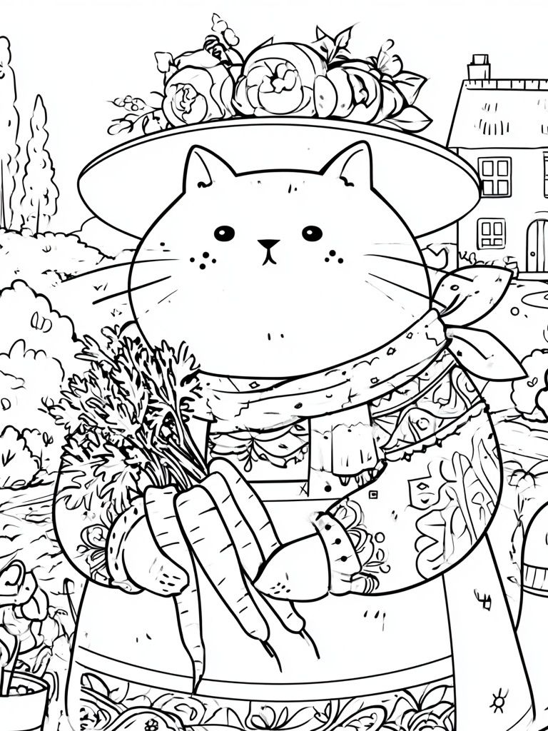Garden Cat Line-Art Poster. poster — illustration art