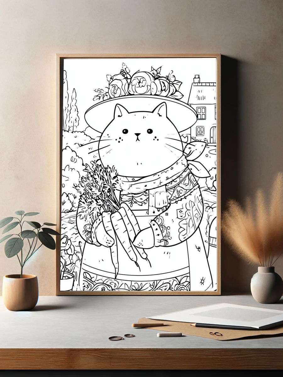 Garden Cat Line-Art Poster. — room view 2