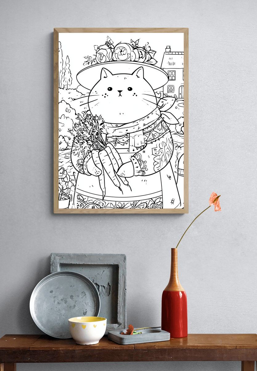 Garden Cat Line-Art Poster. — room view 3