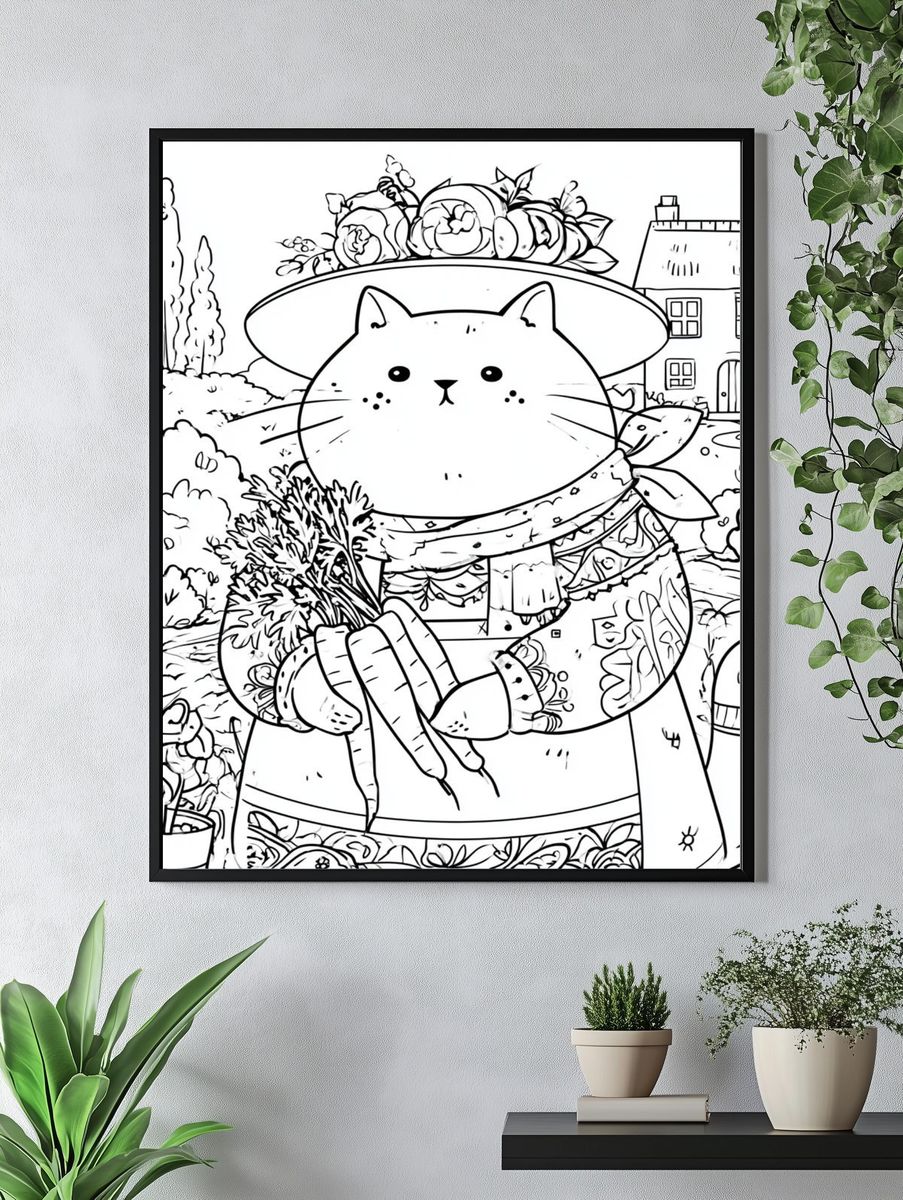 Garden Cat Line-Art Poster. — room view 4