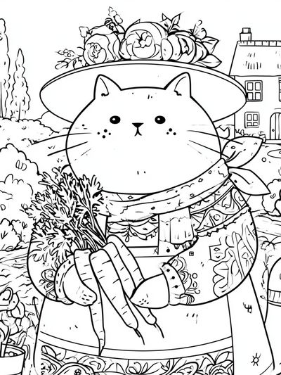 Garden Cat Line-Art Poster. poster