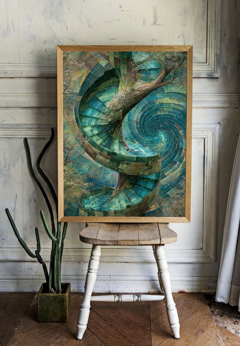 Spiral Tree Mosaic Illustration Poster. — room view 1