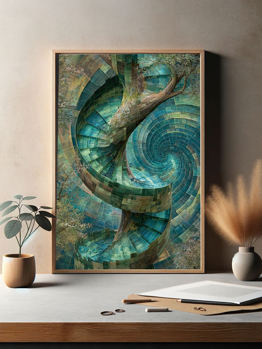 Spiral Tree Mosaic Illustration Poster. — room view 2