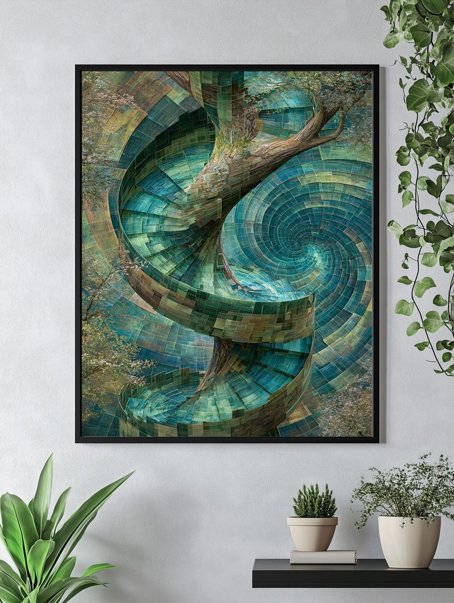 Spiral Tree Mosaic Illustration Poster. — room view 4