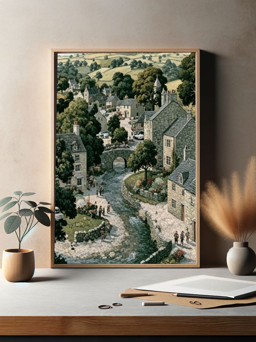 Cotswold Village Landscape Print. — room view 2