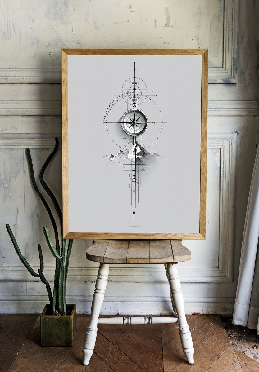 Mountain Compass Minimalist Print. — room view 1