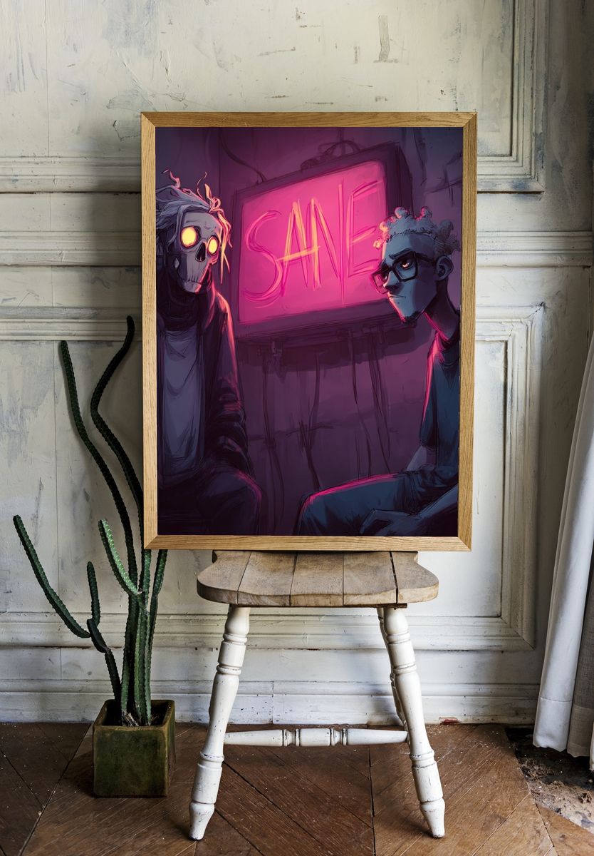 Neon Sale Figures Illustration Poster. room preview