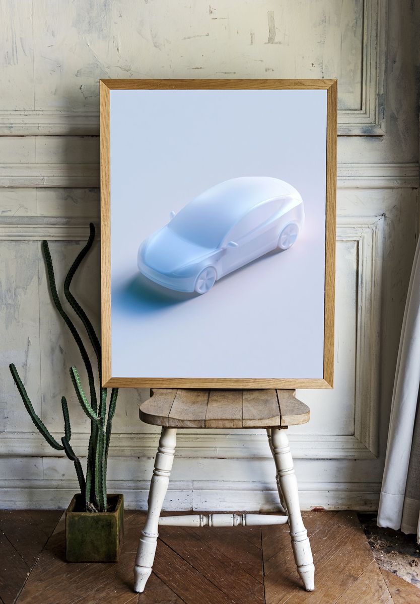 Futuristic Electric Car Illustration Poster. — room view 1