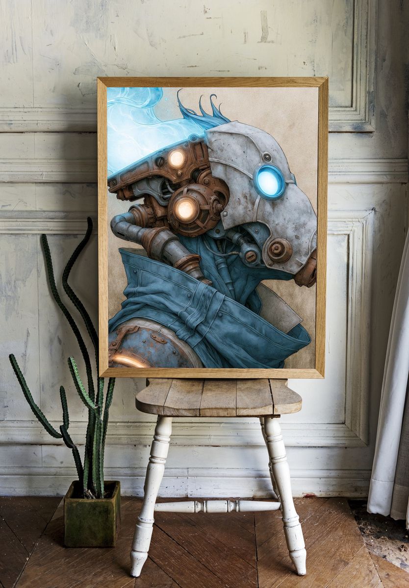 Steampunk Robot Portrait Print. — room view 1