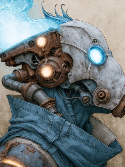 Steampunk Robot Portrait Print. poster
