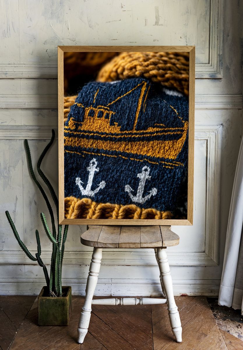 Nautical Knit Texture Print. room preview
