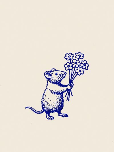 Mouse with Flowers Illustration Poster. poster print