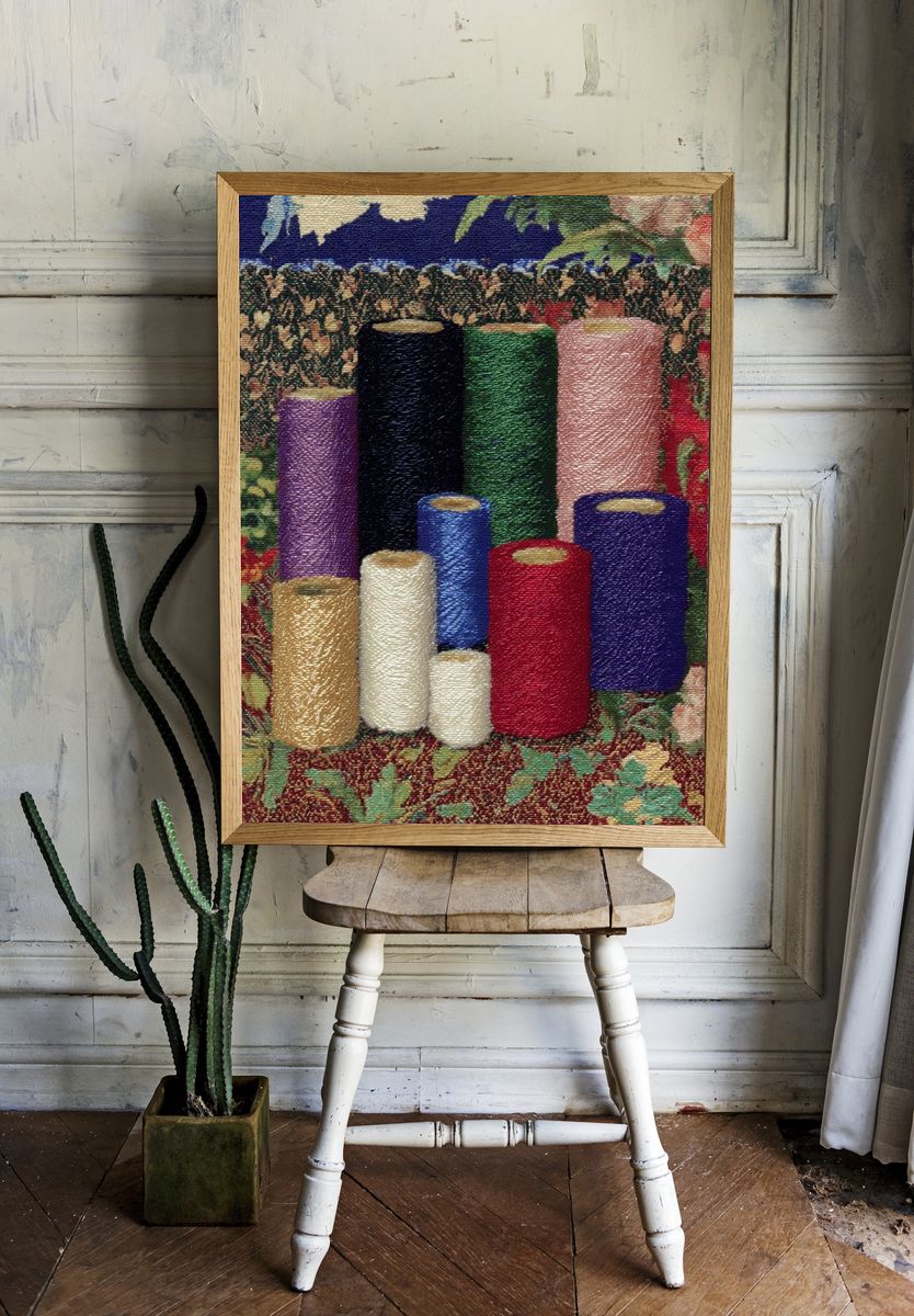 Colorful Thread Spools Illustration Poster. room preview