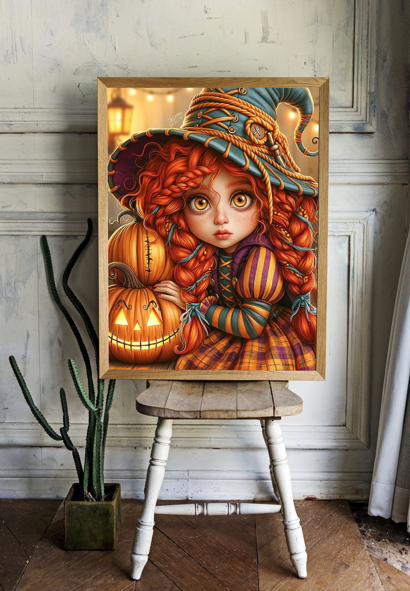 Halloween Witch Girl Illustration Poster. room preview