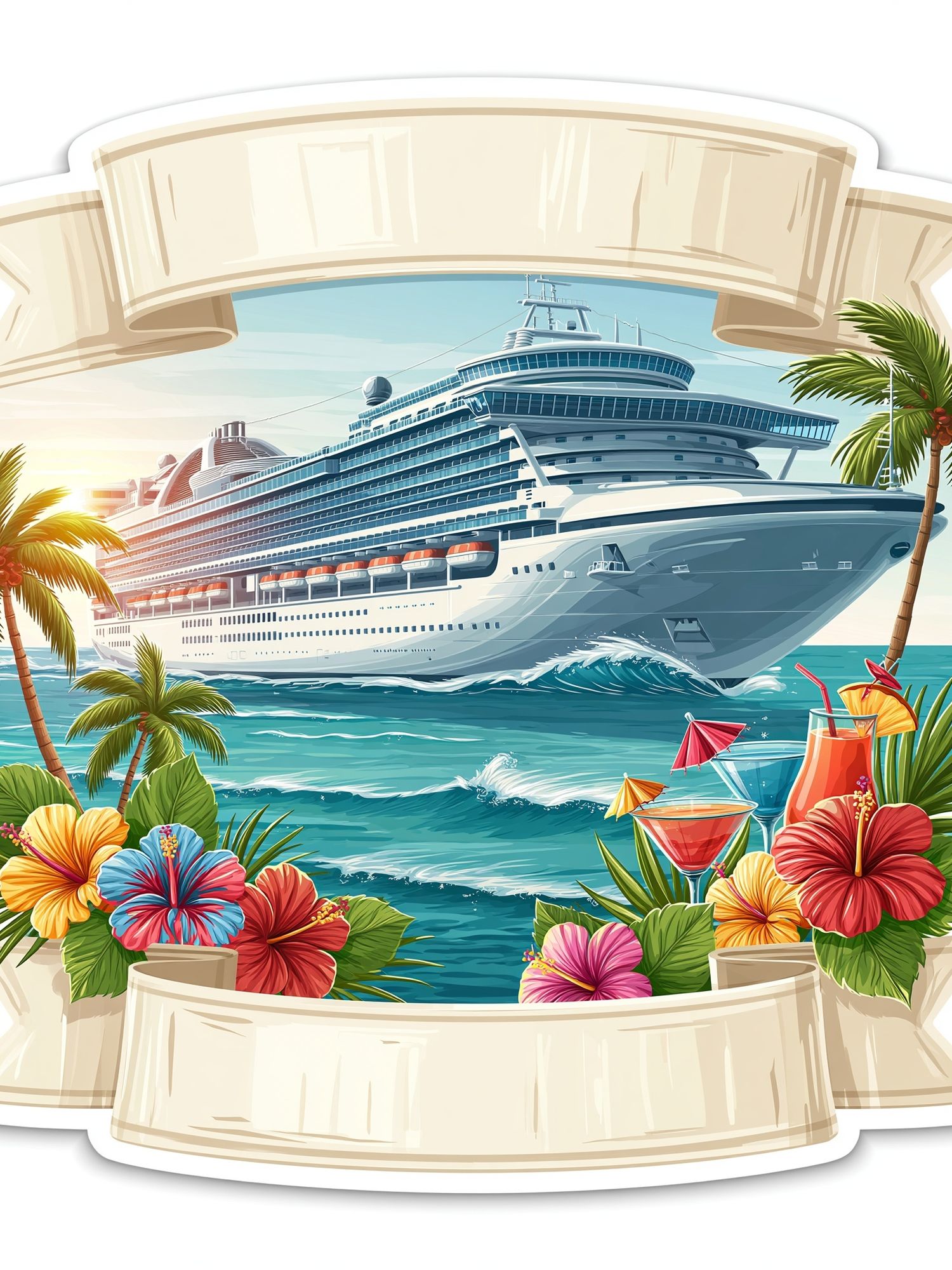 Cruise Ship Tropical Illustration Poster. poster detail