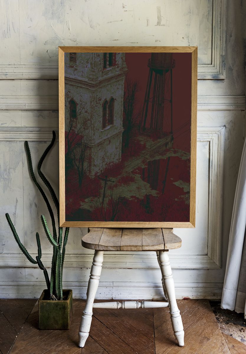 Abandoned Water Tower Landscape Print. — room view 1